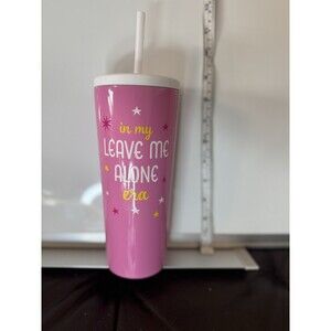 Pink Tumbler Cup with Straw In My Leave Me Alone Era 20 Oz New